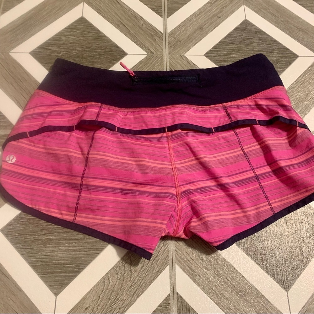 Lululemon speed shorts elevation stripe pow pink size 6